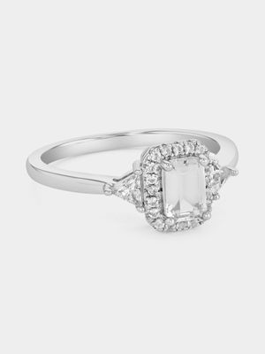 Rec Border Classic Silver Diamond Ring