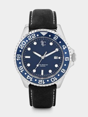 Legacy Neptune Steel Navy Dial Navy Leather Stainless Steel Watch 45mm