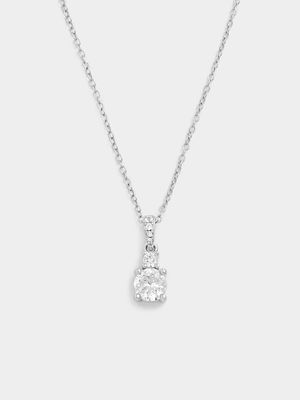 Sterling Silver White Sapphire Round Solitaire Pendant