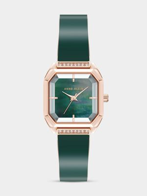 Anne Klein Women's Octagonal Rose Plated Green Enamel Watch