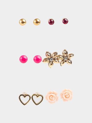 Girl's Gold 6-Pack Stud Earrings