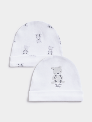 Jet Baby WHite Bears 2 Pack Beanies