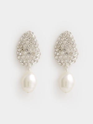 Diamante Pearl Glam Drop Earrings