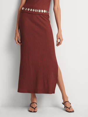 Waffle Knit Midi Skirt with Slit