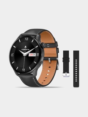 Volkano Fit Forte Series Black Leather & Silicone Smart Watch