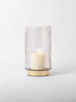 Leaf Cut Glass Footed Pillar Candle Holder 23 x 10cm