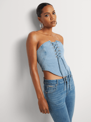 FF Denim Eyelet Front Tie Boobtube