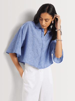 Concealed Button Cropped Shirt