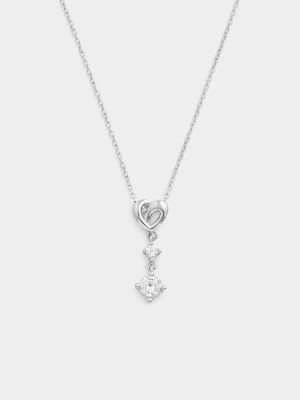 Sterling Silver Diamond & White Sapphire Heart Pendant