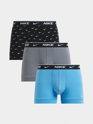 Nike Men's Dri-Fit  3-Pack Everyday Swoosh Grey/Blue Trunk