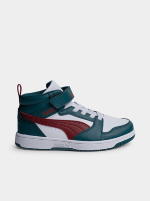 Junior Puma Rebound V6 Mid Wite/Green Sneaker