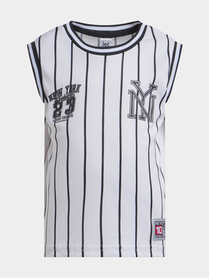 Jet Younger Boys White/Black Striped Basketball Vest