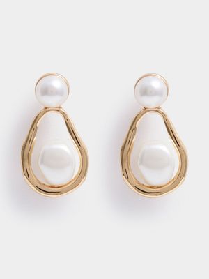 Double Pearl Drop Earrings