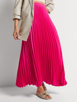 Pleated Satin Maxi Skirt