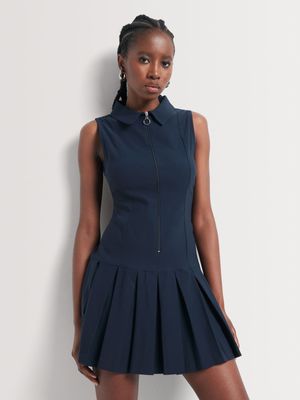 Y&G Collared Sleeveless Pleated Shift Dress