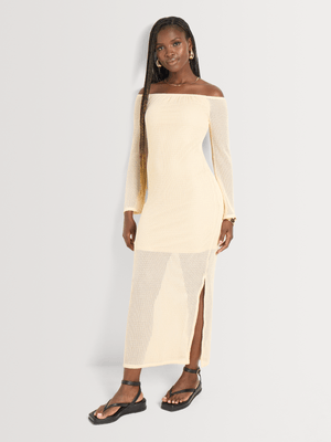 Y&G Crochet Off Shoulder Bodycon Midi Dress