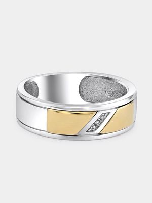 Yellow Gold & Sterling Silver Diamond Diagonal Wedding Band