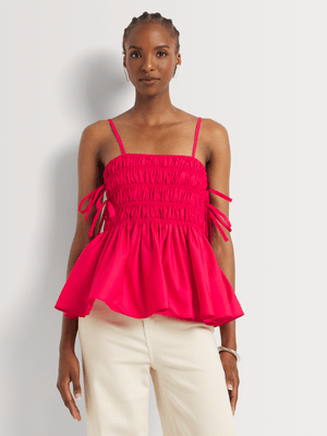 Ruched Peplum Tie Detail Strappy Top