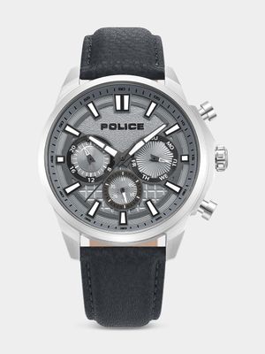 Police Rangy Stainless Steel Cool Grey Dial Grey Leather Watch