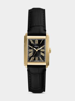 Fossil Carraway Gold Plated Stainless Steel Black Leather Watch