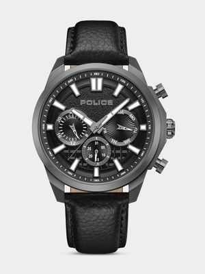 Police Rangy Gunmetal Plated Black Dial Black Leather Watch