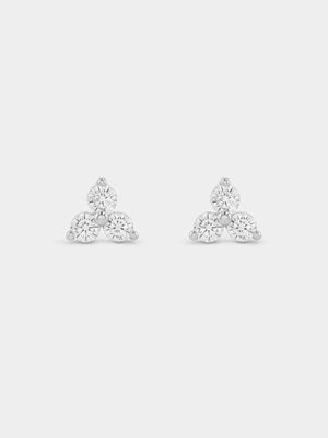 Sterling Silver Cubic Zirconia Three-Stone Stud Earrings