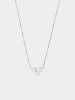 Sterling Silver Cubic Zirconia Pear Overlay Heart Pendant