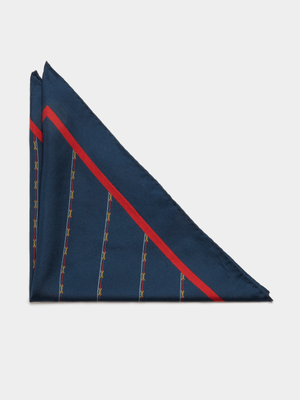 Fabiani Men's Navy Silk Diagonal Stripe Pocket Square