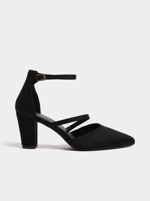 Women's Black Ankle Strap Block Heels