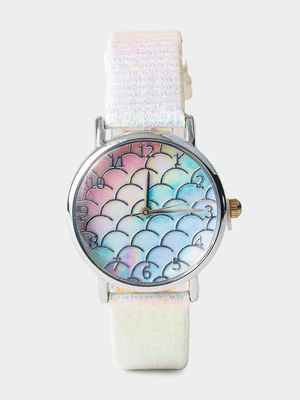 Girl's Silver Glitter Watch