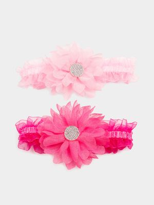 Girl's Pink Flower 2-Pack Head Bands