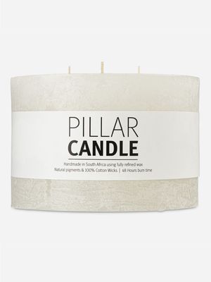 3Wick Pillar Candle Rustic White 15x10cm