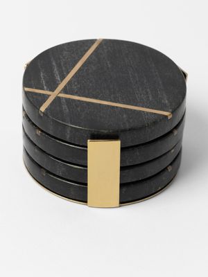 AH Inlayed Carbon Black Marble Coasters Set of 4