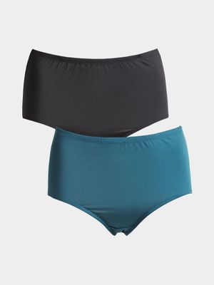 Jet Ladies Two Pack Teal Black Full Brief Panties