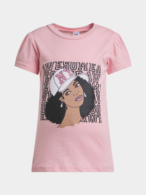 Jet Younger Girls Pink Face Graphic T-Shirt