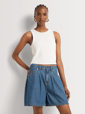 FF Denim Soft Front Pleat Mom Shorts