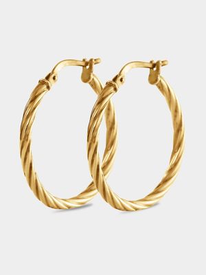 Yellow Gold & Sterling Silver, Twisted Hoop Earrings