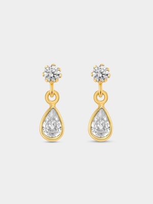 Yellow Gold & Sterling Silver Cubic Zirconia Pear Drop Earrings