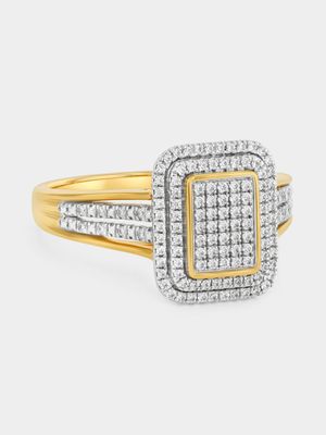 Yellow Gold 0.28ct Diamond Emerald Halo Pavé Ring