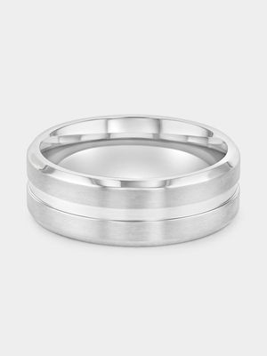 Silver Plated Stainless Steel Shiny Centre Channel Ring