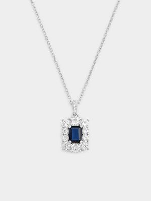 Sterling Silver Blue Spinel & White Sapphire Rectangle Halo Pendant