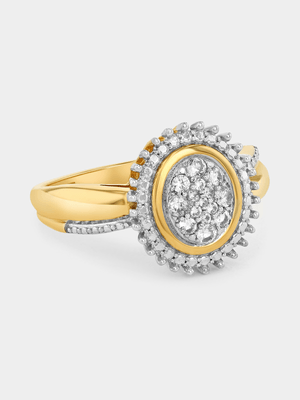 Yellow Gold White Sapphire Oval Cluster Halo Ring