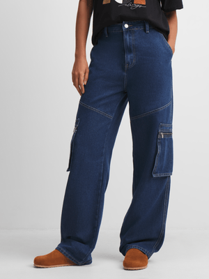 Jet Women's Dark Wash Rigid Carpenter Utility Jeans