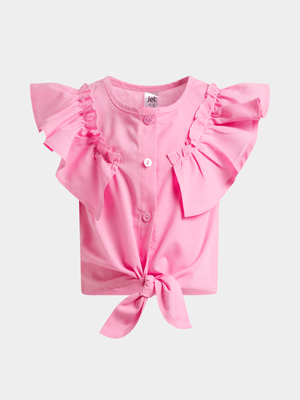 Jet Younger Girls Pink Frill Woven Top