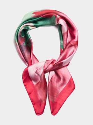 Blurred Floral Satin Square Scarf