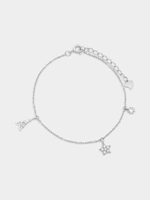 Sterling Silver Cubic Zirconia Paris By Night Charm Bracelet