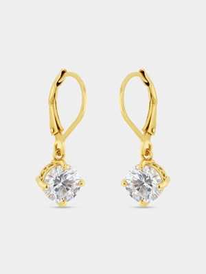 Gold Plated Sterling Silver Cubic Zirconia Solitaire Drop Earrings