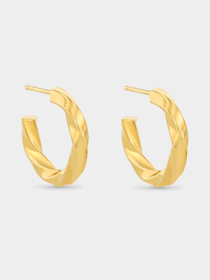 Gold Plated Sterling Silver Bold Twisted Half Hoop Earrings