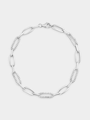 Sterling Silver Cubic Zirconia Chain Link Bracelet