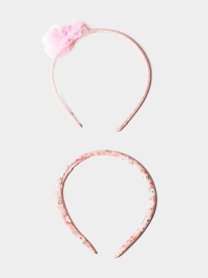 Girl's Pink Floral  2-Pack Alice Bands